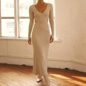 DISSH Sutherland Cutout Long Sleeve Maxi Dress Cream Minimalist Knit